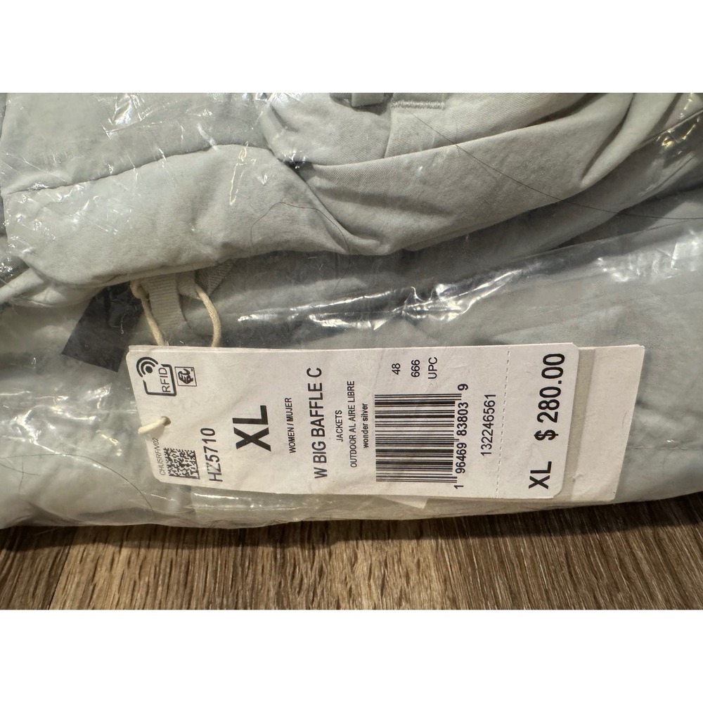 Adidas W Big Baffle Long Puffer Coat HZ5710 Gray Size XL NWT - Picture 4 of 4